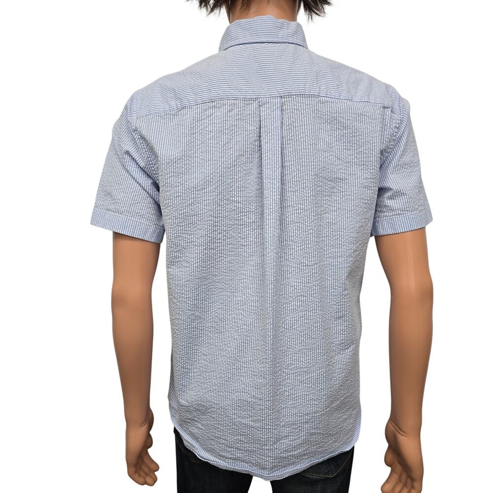 Vineyard Vines Seersucker Shirt Men S Short Sleeves Stretch Blue Striped Whale - Picture 8 of 13